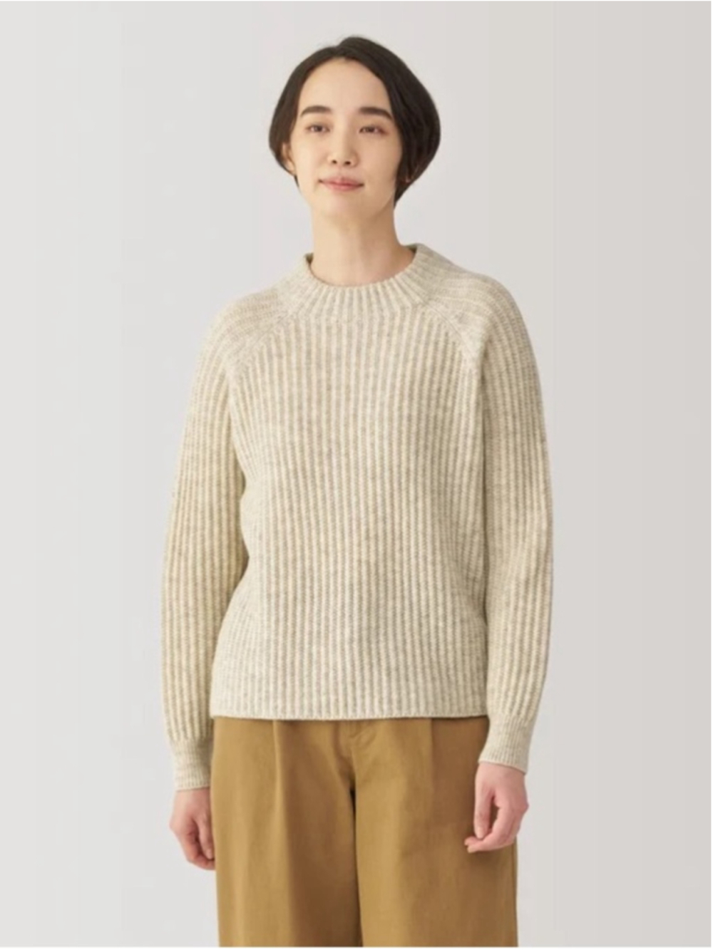 MUJI Andes Heathered Oat Wool Mock Neck Sweater Size XS